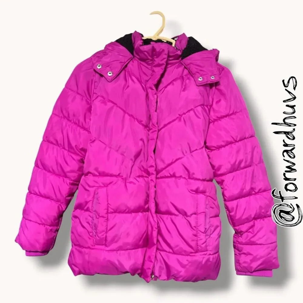 ☑️ Justice Hooded Sherpa Lined Puffer Jacket Pink Girls S 7/8